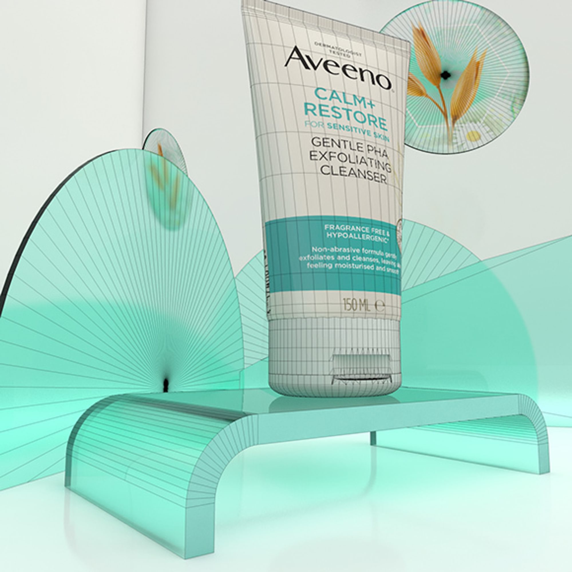 3D tube packshot with a selection of decorative background elements