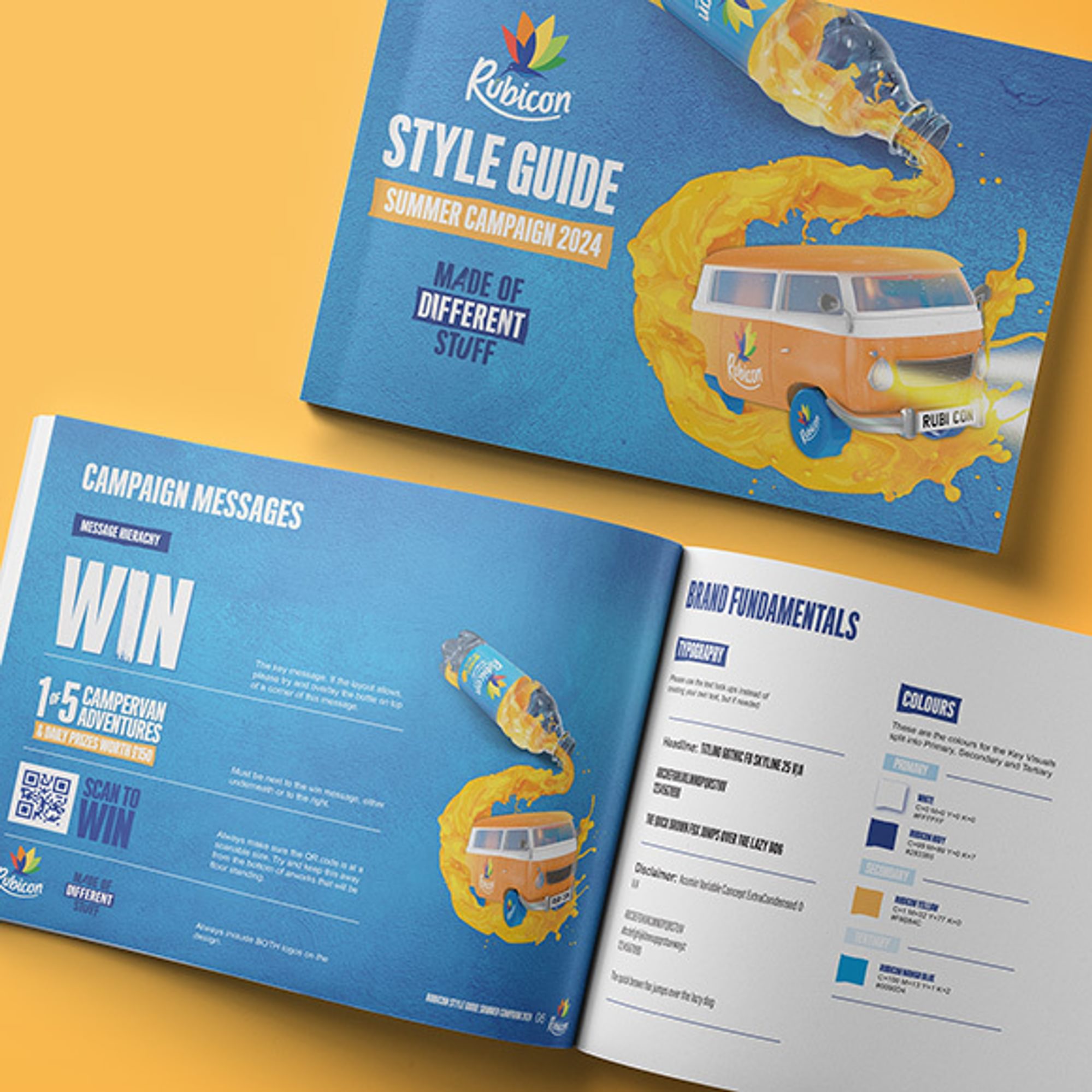 A brand toolkit booklet featuring brand graphics and style guides for Rubicon